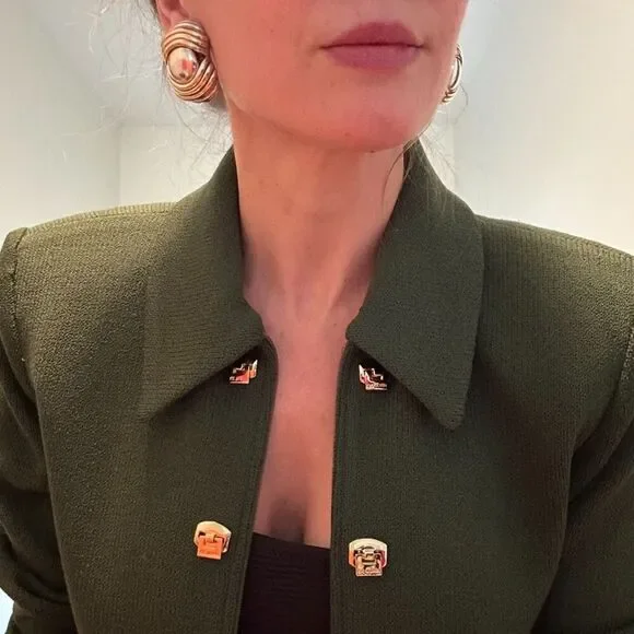 St. John Collection Green Zip Santana Knit Jacket Size 2 - Picture 3 of 15